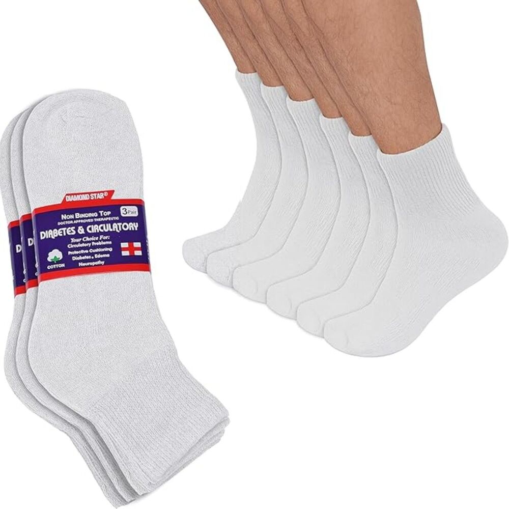 3 pairs White Cotton Diabetes & Circulatory Socks Size 13-15 Non Bind Top Crew